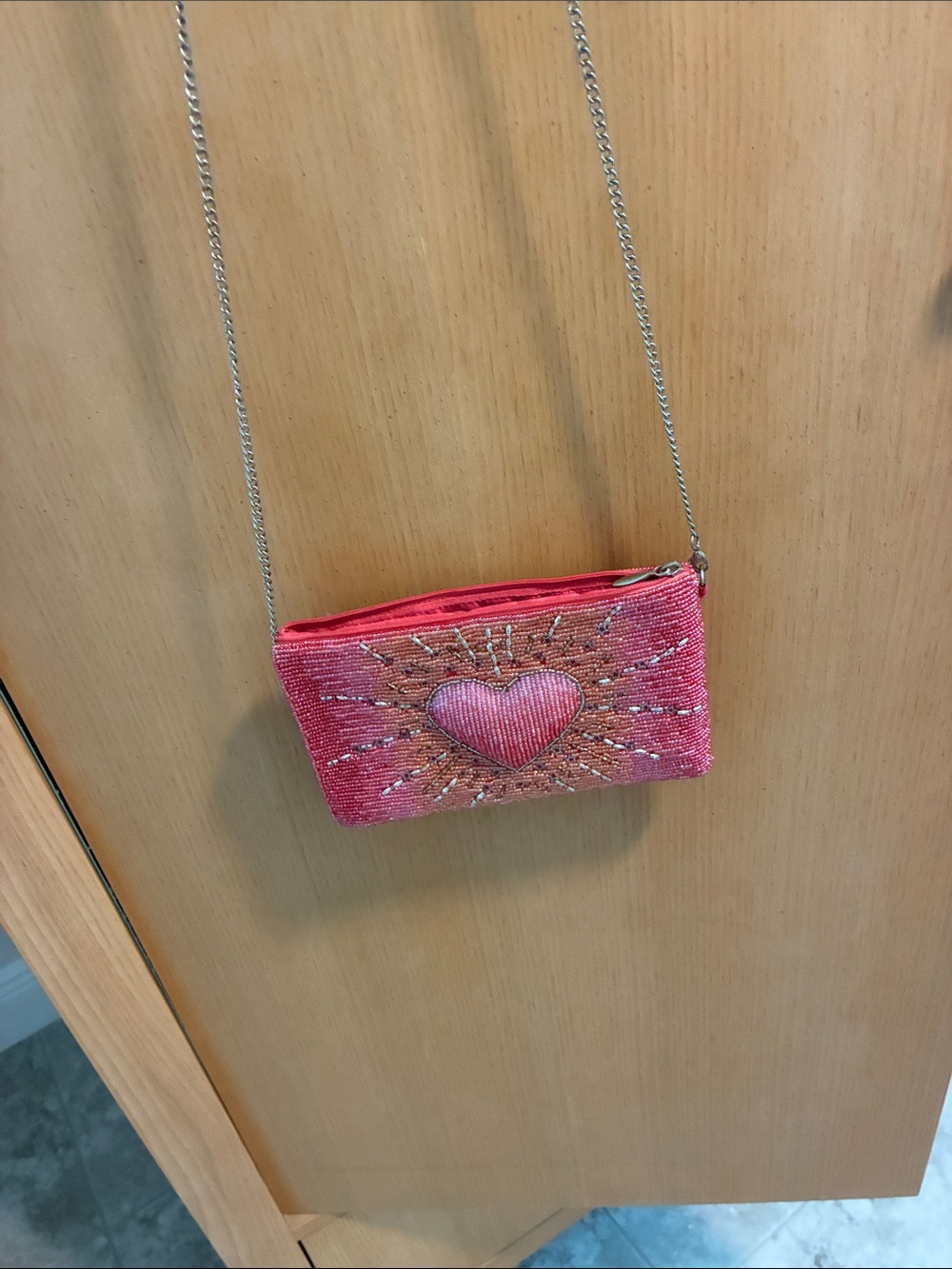 Mary Frances Pink Beaded Heart Crossbody Clutch